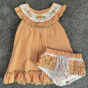 Pumpkin Gingham & Lace Diaper Set